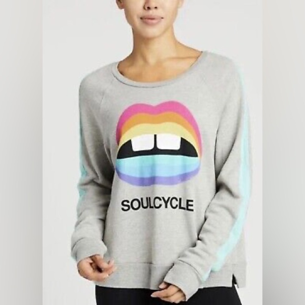 SOULCYCLE x Lauren Moshi Rainbow Lips Pullover Sweatshirt Small